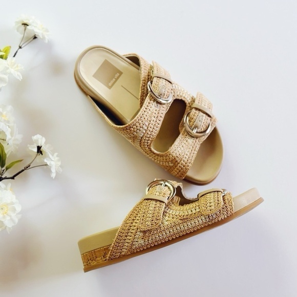 Dolce Vita Ralli Natural Multi Crochet Knit Buckle Slide Sandals - Picture 3 of 10